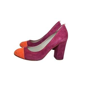 Boden Purple Fuchsia Coral Block Heel Pumps Heels size 37 6.5 Classic Round Toe